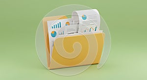 A yellow file folder is open, containing several sheets of paper with printed graphs and