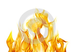 Yellow fire hot sparks isolated on white