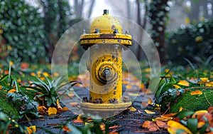 Yellow fire hydrant in the park