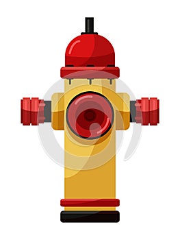 Yellow fire hydrant water supply device on white