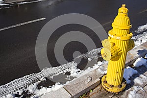 Yellow Fire pumps on the street