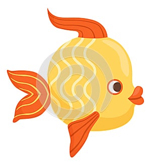 Yellow fish. Cartoon underwater animal. Funny character