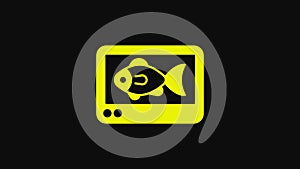 Yellow Fish finder echo sounder icon isolated on black background. Electronic equipment for fishing. 4K Video motion