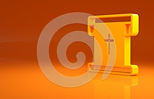 Yellow Flag with christian cross icon isolated on orange background. Minimalism concept. 3d illustration 3D render