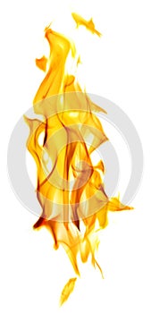 Yellow flame column isolated on white