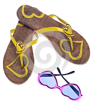 Yellow Flip Flop Sandals with Sunglasses