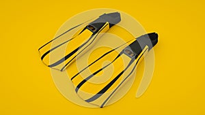 Yellow Flippers isolated on yellow background. 3D rendering