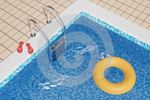 Yellow float floating in a pool. Summer concept. 3d illustration