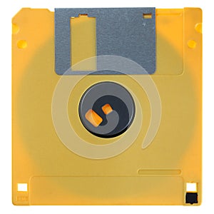 Yellow floppy disk isolated on white