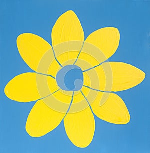 Yellow flower on blue background painting