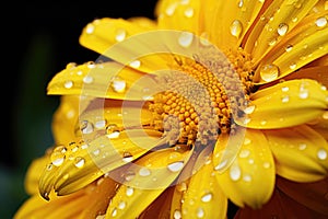 Yellow flower with dew drops