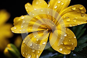 Yellow flower with dew drops