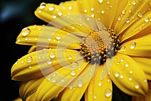 Yellow flower with dew drops