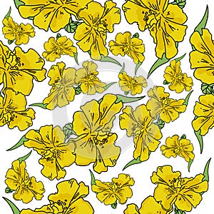 Yellow flower  with green leaf seamless pattern, colorful art on a white background, vector illustration