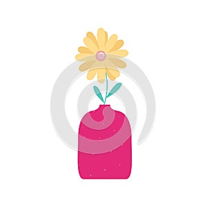 Yellow flower in a pink vase. clip-art isolated on white background