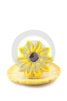 Yellow Flower Sugar Cookie On White Vertical Background