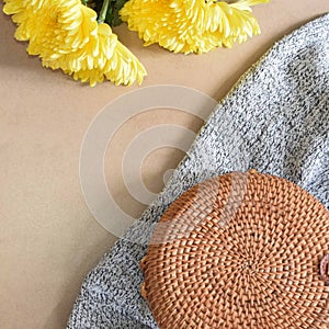 Yellow flower and summer travel bag photo
