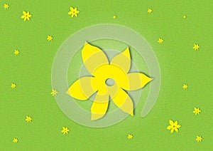 Yellow flowered on green textured background wallpaper