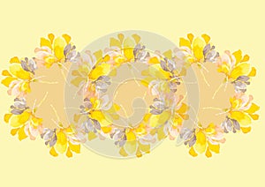 Yellow flowers circle bouquet on white background, illustration