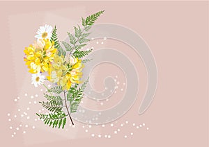 Yellow flowers circle bouquet on white background,vector illustration