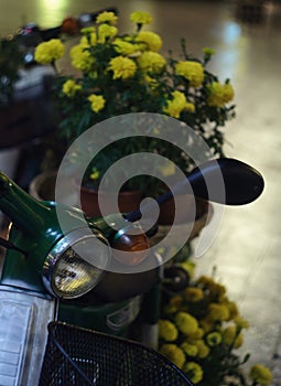 Yellow flowers on a motobike photo