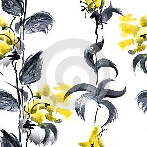 Yellow flowers seamless pattern