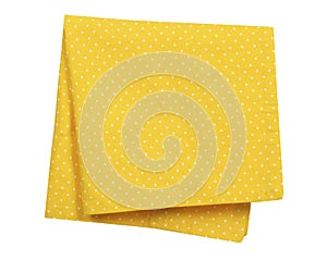 Yellow folded kitchen towel isolated Household napkin.Tablecloth front view