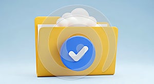 Yellow folder with white checkmark and cloud icon blue