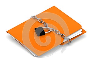 Yellow folder with chain and lock. Data security concept. 3d rendering