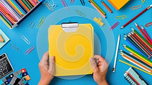 The yellow folder on desk.AI generated image