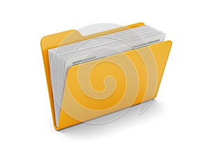 Yellow folder with documents isolated on white background
