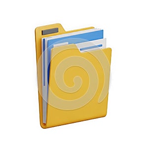 Yellow folder with documents and tabs isolated on transparent background transparent background