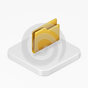 Yellow folder icon. 3d rendering square button key isometric view, interface ui ux element