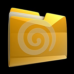 Yellow folder icon isolated on black