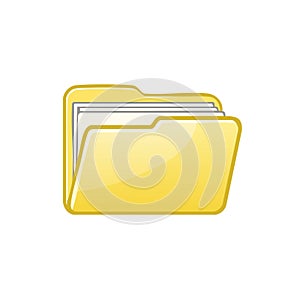 Yellow Folder Icon with Papers inside Representing File Organization and Document Management