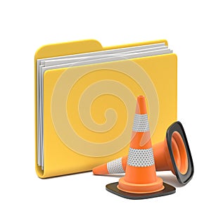 Yellow folder icon with traffic cones 3D
