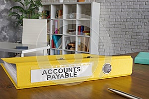 Yellow folder with label accounts payable on the table.