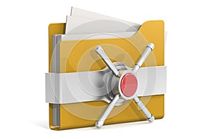 Yellow folder with lock. Secure data concept