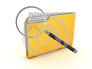 Yellow folder and magnify glass