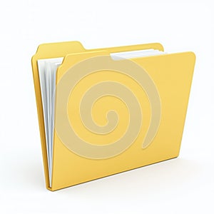 Yellow folder with white documents inside on white background