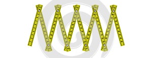 Yellow folding wooden ruler isolated cutout on white background, banner. 3d illustration