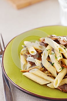 Yellow foot and red pine mushroom pasta