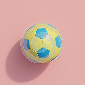 Yellow football on pink background color top view.  3D Rendering