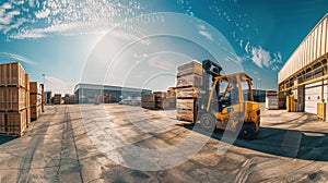 The yellow forklift in warehouse.AI generated image