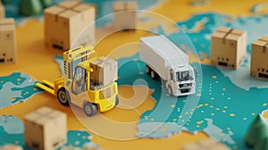 The Yellow Forklift and Truck.AI generated image