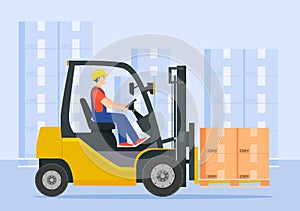 Yellow forklift truck