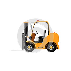 Yellow forklift truck on white background