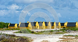 Yellow former old slave houses, Bonaire, Dutch Caribbean