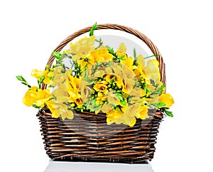 Yellow freesia flowers in the basket