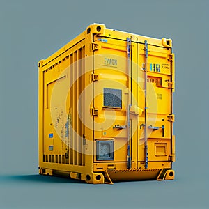 Yellow freight container. Large container for ship.